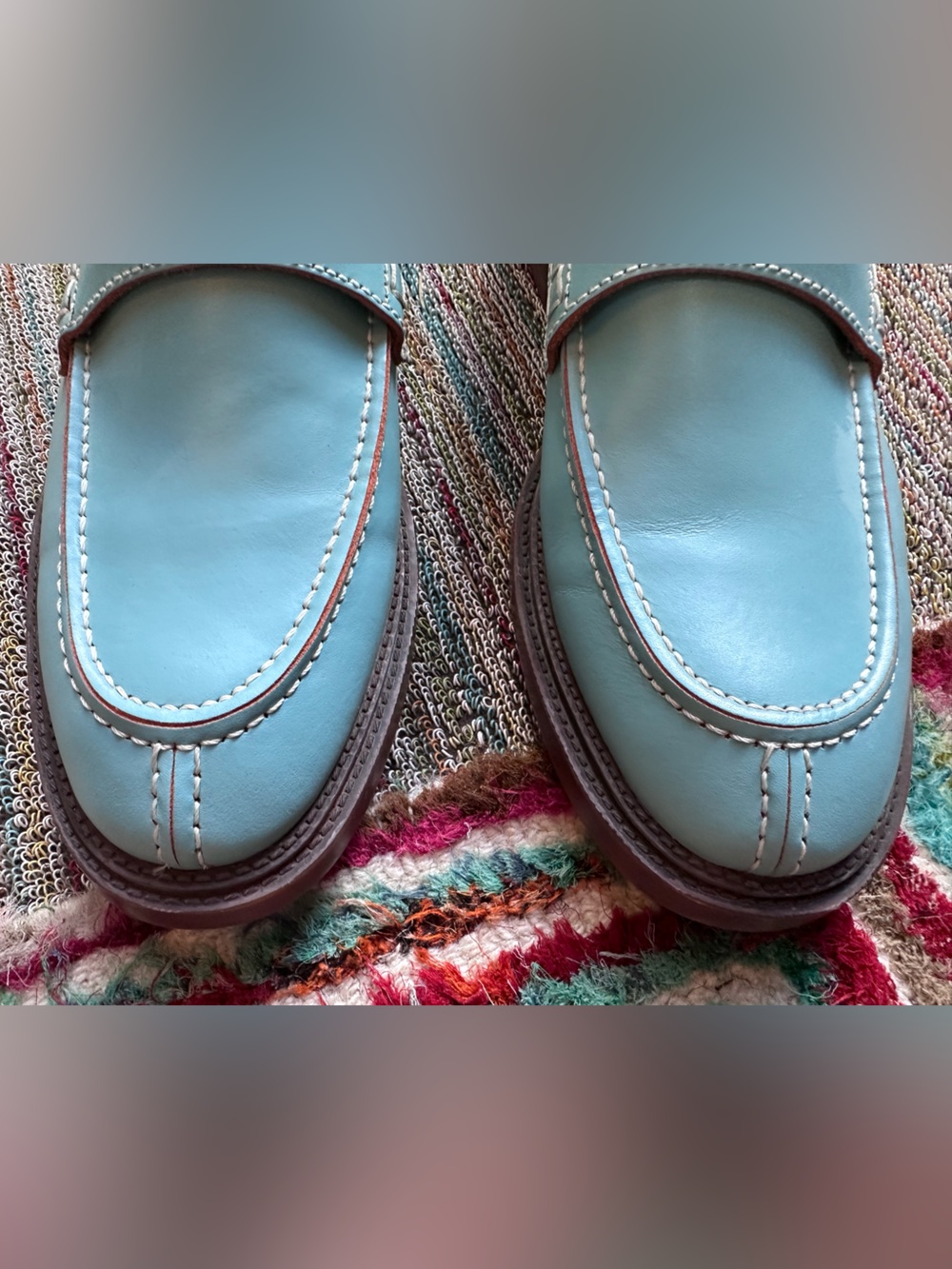 Fluevog LIKE NEW Professionals Buyer blue/orange comfy penny loafer-10 (fit 10.5 - Picture 13 of 16